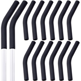 HINZIC 12Pcs Silicone Straw Replacement Tip Food Grade Rubber Straw Covers Black Flex Elbow for Hydraflow 1/4 IN Wide(6mm Outer Diameter) Stainless Steel Metal Straws