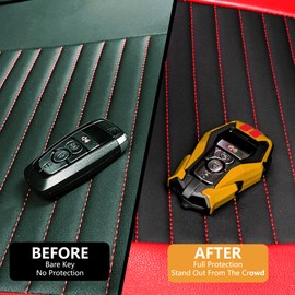 RERPRO Fit for Ford Key Fob Cover Compatible with 2021 2022 2023 2024 2025 Ford Bronco/Bronco Sport / F150 Accessories Key Case Key Shell Key Fob Full Protector Holder, 1 Pack Yellow with Red Strip