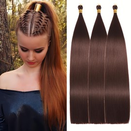 Locescsoc 24 Inch Straight Hair Extensions 150 g 3 Packs Bone Straight Braiding Hair, Brown Ariel Straight Ponytail Hair Bundles, Ombre Soft Synthetic Crochet Box Braids for Women (33#)