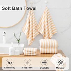 Smuge 18 Pcs Bath Towel Set, Include 6 Bath Towel Sheets, 6 Hand Towels and 6 Washcloths - Highly Absorbent Quick Dry Microfiber,Ultra Soft Bathroom Towel Set with Hanging Loop - Apricot Yellow