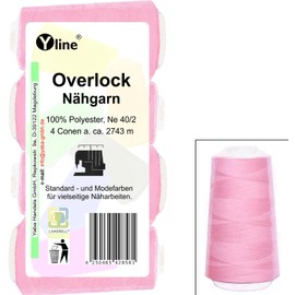 Pack of 4 spools of overlock sewing thread, pink, a. 2743 m, NE 40/2, 100% polyester, sewing thread, sewing machine thread, 2935