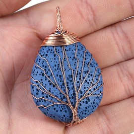 Nupuyai Crystal Neacklace Wire Wrapped Teardrop Stone Pendant with Chain for Women Men Lava Rock Crystal - Blue