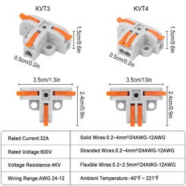 Linkstyle 50pcs Electrical Connectors, 24-12 AWG T Tap Wire Connectors 1 in 2 and 2 in 2 Out Wire Splitter Assortment Kit