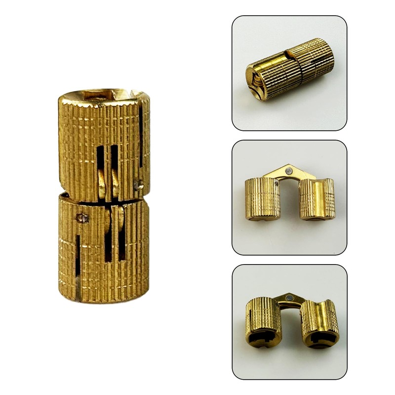 10Pcs Brass Barrel Hinges, Invisible Cabinet Furniture Hinges with 180