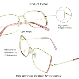 VisionGlobal Blue Light Blocking Glasses for Women, Anti Eyestrain, Computer Reading, TV Glasses, Stylish Square Frame, Anti Glare(Pink,+1.75 Magnification)