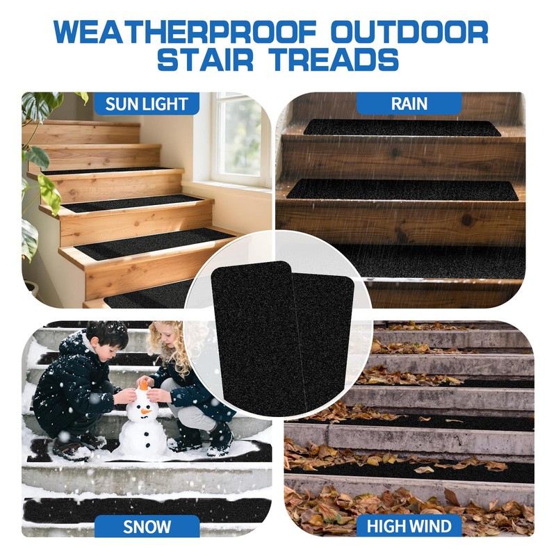 LadyRosian Outdoor Stair Treads Non Slip 10-Pack Black 6" x
