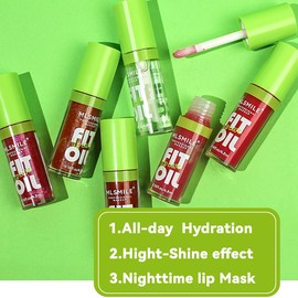 Tiejdhr 4 Colors Lip Oil Lip Glaze, Hydrating Lip Glow Oil Big Brush Head Shiny Moisturizing Lip Gloss, Long Lasting & Nourishing Non-sticky Fresh Transparent Tinted Plumping Lip Oil - Set B