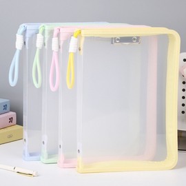 A4 Handle File Case Pouch Bag Zipper File Blue 2ea