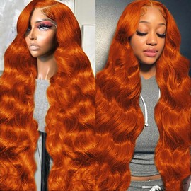 24 Inch 250% Density Ginger Lace Front Wigs Human Hair Orange 13x6 Lace Front Wigs Human Hair Pre Plucked,Body Wave Frontal Wigs Human Hair Hd Lace, Glueless Lace Front Wigs Colored With Baby Hair