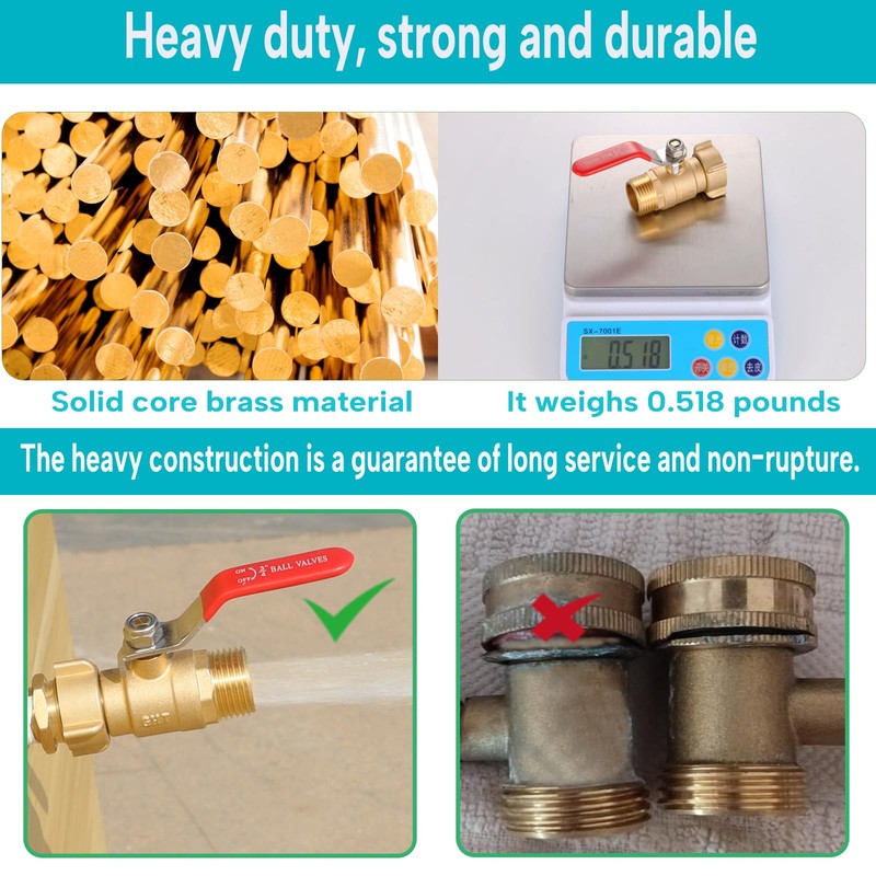 Ceaeso Brass Garden Hose Shut Off Valve Full Flow, No