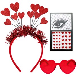 Red Headband Glitter Heart Glasses Party Glasses, Red Hearts Sticker Headpiece Accessories, Hearts Headband Children Girls, Hair Accessories for Valentine's Day, Wedding, Birthday, Festival Party