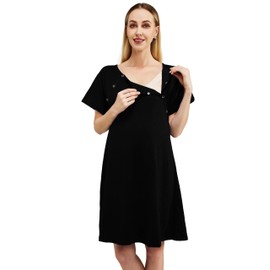 MaisMa 4 in 1 Labor/Delivery/Nursing Hospital Gown Maternity/Maternity/Nursing Nightdress, Hospital Bag Must Have, Black, Small