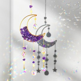 Sun Catcher Crystal Window, Sun Catcher Crystal Wind Chime, Rainbow Crystals Suncatcher, Rainbow Crystal Pendant, Crystal Decorative Sun Catcher for Windows, Garden, Window Decoration (Purple)