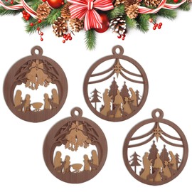 4 Pcs Christmas Nativity Ornaments Christian Music Sheet Nativity Scene Ornaments Wooden Christmas Hanging Ornament Bulk for Xmas Tree Birth of Jesus Religious Gift for Family(Vivid Style)