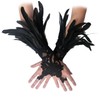 Huralona Feather Gloves Long Gothic Fingerless Lace Gloves (Black)