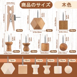 114 Pcs Wooden Thumb Tacks Decorative Wood Head Pins 7 Types Wood Clips Thumb Tacks Wooden Clips Push Pins for Office Learning Fixing Bulletin Boards and Crafts with Storage Box