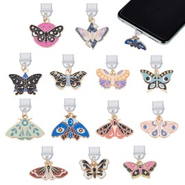 OLYCRAFT 13Pcs Dust Plug Charm 2.7~3.4cm Long Anti Dust Plugs Butterfly Moth Dustproof Plugs C Port Caps Protector with Alloy Enamel Pendants Phone Pendants Accessory for Most Type C Phone