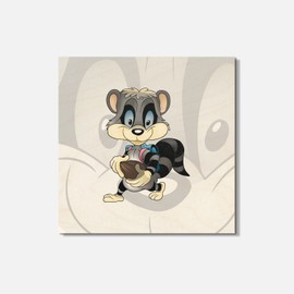 Unbranded Happy Raccoon Animal 4'' X 4'' Square Wooden Coaster