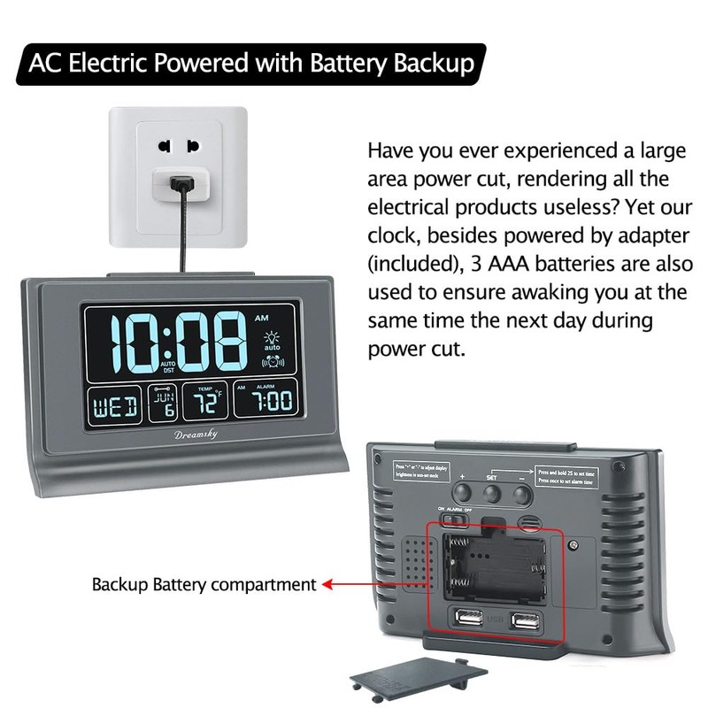 DreamSky Digital Alarm Clock with Battery Backup, 5 Inch Large