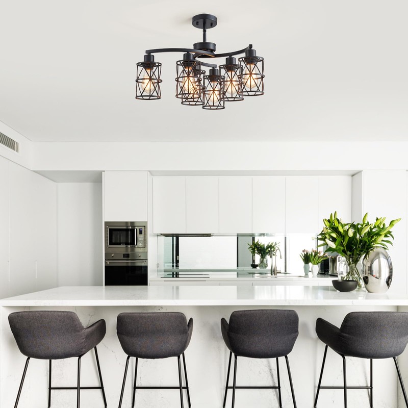 XINGQI Modern Black Chandelier 6-Light Pendant Lighting Fixture with Metal