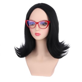 DUDUWIG Girls Black Wig Women Short Black Wavy Curly Wig with Bangs for Cosplay Party Heat Resistant Synthetic Wigs with Cap