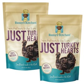 Remy’s Kitchen Just Turkey Hearts Freeze Dried Dog Treats USA Sourced and Small Batch Made - Human-Grade, All Natural Single Ingredient Dog Treat, No Artificial Preservatives, Grain Free- 3oz, 2-Pack