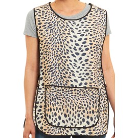 Ladies Leopard Design With Piping Tabard Apron Overalls Front Pocket Stylish Tabards for Women Casual Aprons for Women to Use in Home Kitchen Restaurants Coffee Shops UK Made (L)