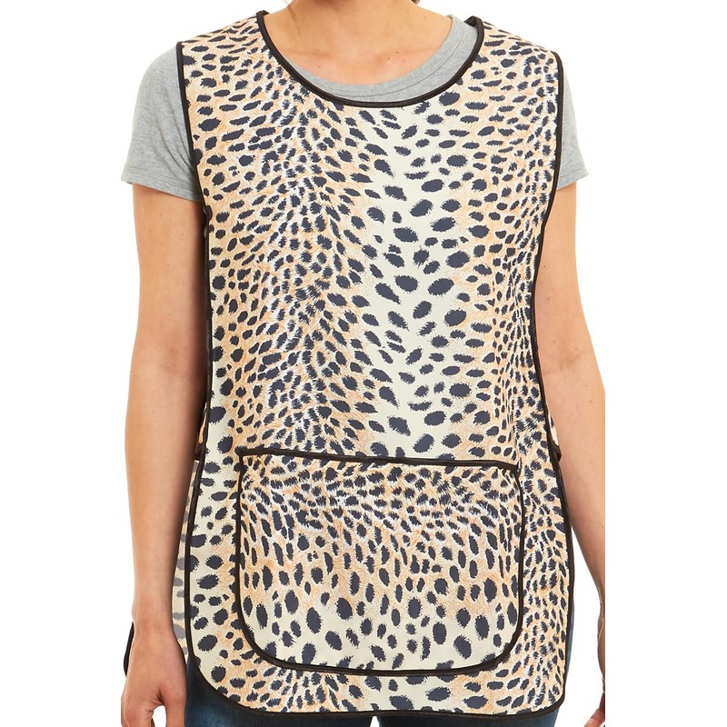 Ladies Leopard Design With Piping Tabard Apron Overalls Front Pocket