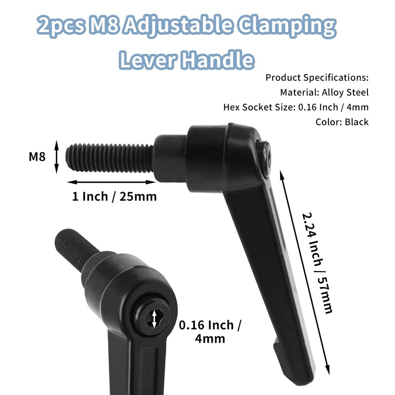 Qjaiune 2pcs Adjustable Clamping Lever Knob, M8 x 25mm Male
