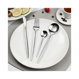24 PCS Juego de Cubiertos de Acero Inoxidable para 6, Vajillas Set (Plata) | Incluye Cuchillos, Tenedores, Cucharas, Vajillas para el Hogar, Restauran
