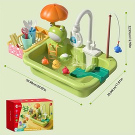 Kitchen Sink Toy with Electric Faucet, 1 Set Play Sink with Running Water, Play Kitchen Toy Accessories, Pool Floating Fishing Toys for Water Play:_Multicolor_one-size