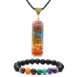 Art Canvas Mart 7 Chakra Healing Pendant Necklace AND Chakra Lava Bracelet Set for women & men