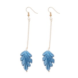 Long Tree Leaf Dangle Drop Earrings for Women Gold Plated Link Chain Tassel Leaves Dangling Statement Earring Dainty Fish Hook Fashion Holiday Party Jewelry (Blue)