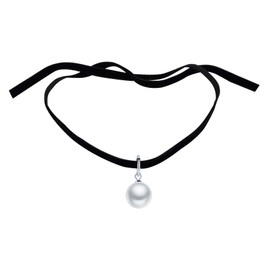 Yumilok Women Ladies Girls Choker Necklace with Beads Pendant Black Velvet Collar Beautiful Gift, Silver, Pearl