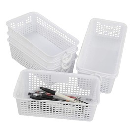 Kiddream 6 Packs Mini Plastic Basket, Office Desktop Basket, White