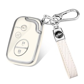 Key Fob Cover for Lexus with Keychain, TPU Key Case Protection Compatible with 2009-2015 Lexus RX350 RX450 GX460 LX570 CT200h ES350 GS300 GS430 GS450h GS460 IS250 IS350 LS460, 4 Button (Silver/White)