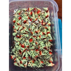 Tungsten yellow and red wonder bread glow fishing jigs 5mm lot of 10