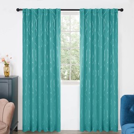 Deconovo Light Blocking Curtains 84 Inch Long - Window Drapes with Floral Pattern for Sliding Door, Modern Playroom Curtains (52 x 84 Inch, Turquoise, 2 Panels)