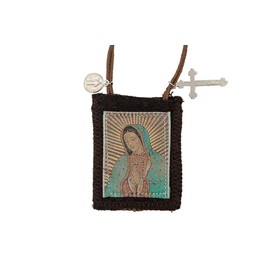 Venerare Catholic Holy Figure Saint Scapular | 100% Wool | Comes with Enrollment Papers (ur Lady of Guadalupe Scapular (Gold Background))
