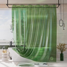 AmazerBath Shower Curtain Liner, 100% EVA Clear Pine Green Heavy Duty Shower Liner, 72x72 Luxury Plastic Weighted Shower Curtain for Bathroom with 3 Heavyweight Stones and 12 Rustproof Brass Grommets