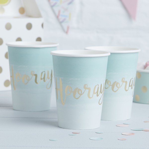 Ginger Ray Gold Foiled Mint Ombre Hooray Party Paper Cups 8 Pack