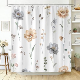 Spring Watercolor Beige Gray Floral Shower Curtain 72X72Inch