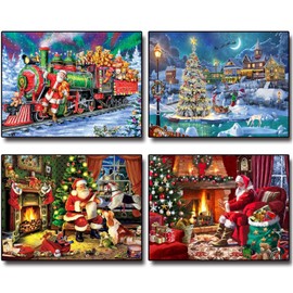 4 Pieces Diamond Painting Christmas, 5D Christmas Diamond Painting, Santa Claus DIY 5D Diamond Painting Kit, Christmas Diamond Painting Set, for Home Wall Decoration (30 x 40 cm)