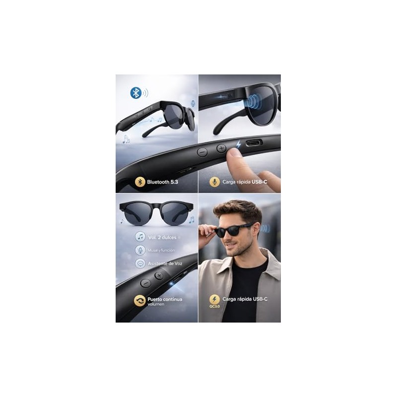 MOFIT Gafas Inteligentes Bluetooth 5.3 con Audio Hi-Res y Control