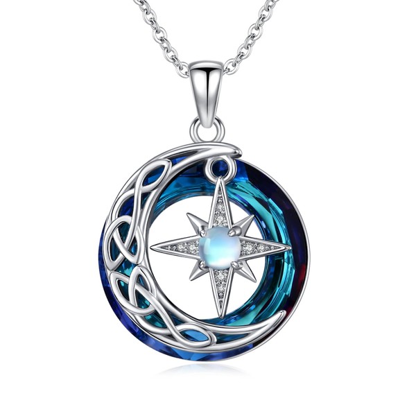 REDSUN Moonstone Necklace 925 Sterling Silver Star Crystal Pendant Crystal