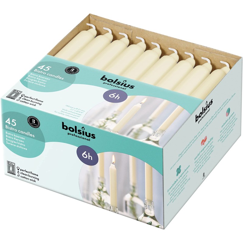 BOLSIUS Ivory Household Candles Bulk Pack 45 Count - Unscented