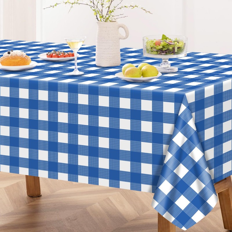 4 Pack Blue Gingham Tablecloths, Blue and White Checkered Tablecloths