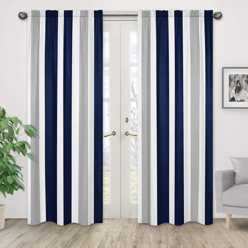 Sweet Jojo Designs Navy Blue, Gray and White Window Treatment