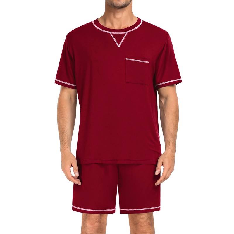 SWOMOG Men Modal Pajamas Set Comfy Sleepwear Short Sleeve Pjs