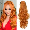 YEESHEDO Ponytail Hairpiece Clip Extensions with Drawstring Long Wavy Orange